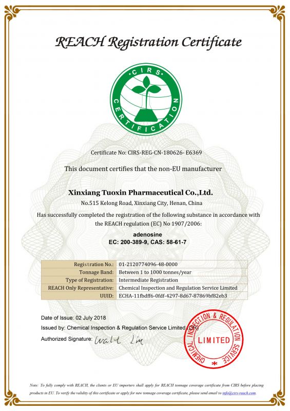Reach Registration Certificate